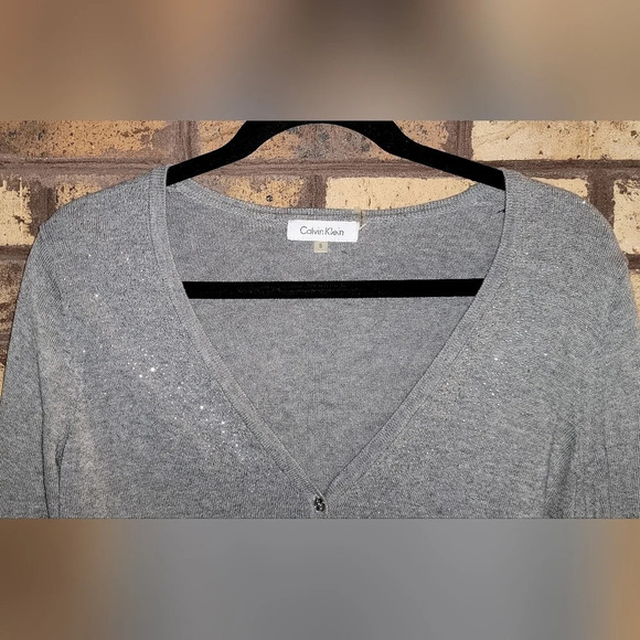 Calvin Klein gray rhinestone cardigan - Picture 3 of 4